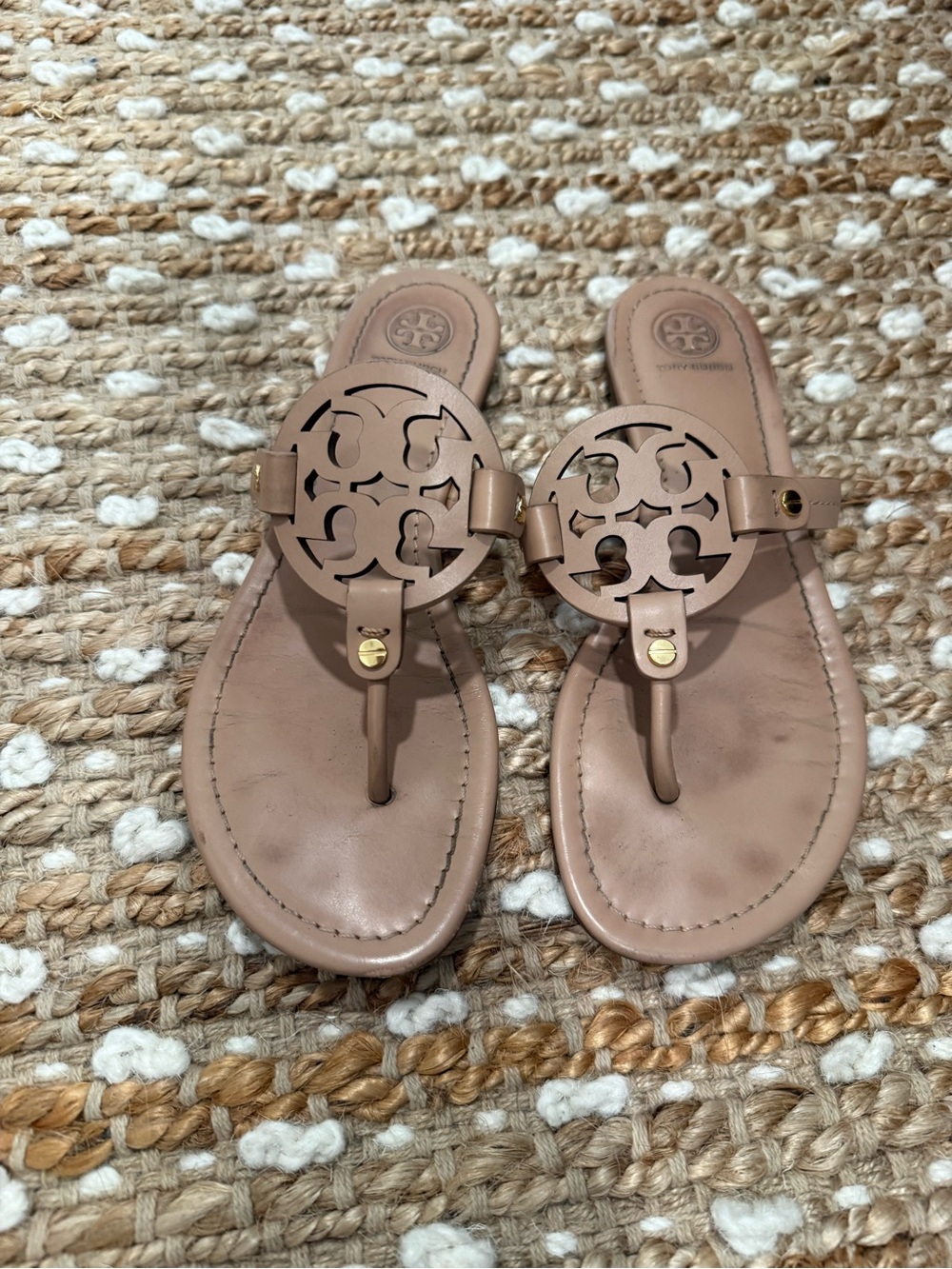 Tory Burch Pink-Tan Logo Thong Sandals - Picture 2 of 3